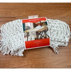 Opalhouse Extended Length Macrame Boho Table Runner White 14" x 108" Cotton NEW